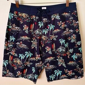 GAP Hawaiian Board Shorts Navy Blue Surf Print M